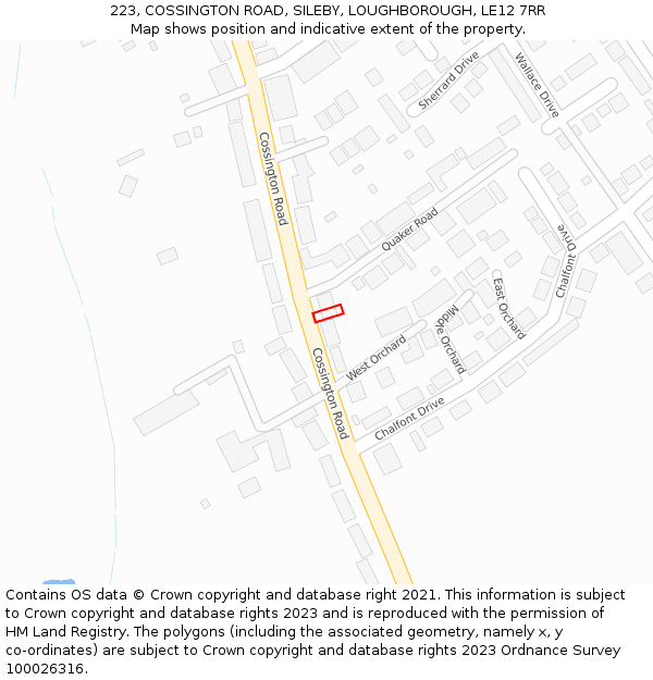 223, COSSINGTON ROAD, SILEBY, LOUGHBOROUGH, LE12 7RR: Location map and indicative extent of plot