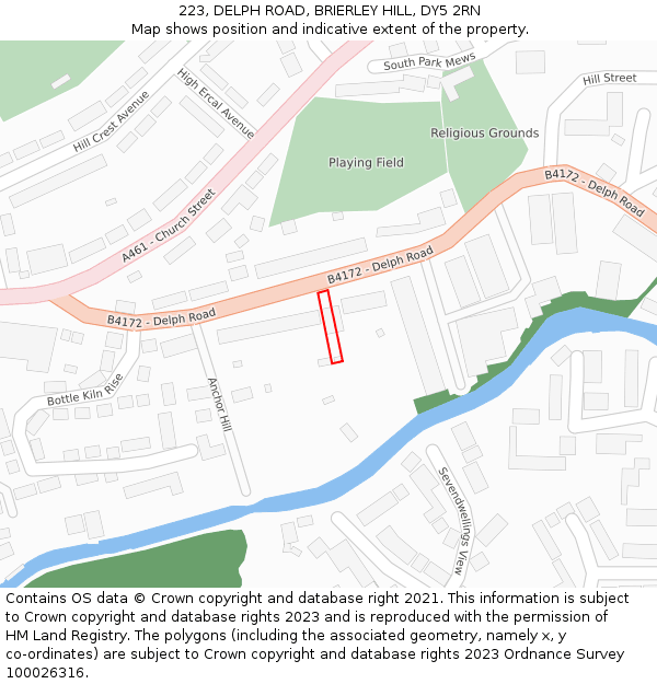 223, DELPH ROAD, BRIERLEY HILL, DY5 2RN: Location map and indicative extent of plot