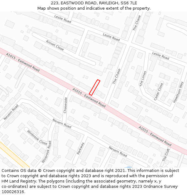 223, EASTWOOD ROAD, RAYLEIGH, SS6 7LE: Location map and indicative extent of plot