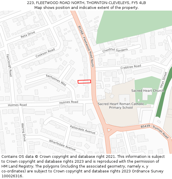 223, FLEETWOOD ROAD NORTH, THORNTON-CLEVELEYS, FY5 4LB: Location map and indicative extent of plot