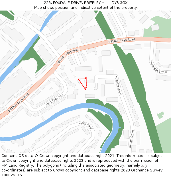 223, FOXDALE DRIVE, BRIERLEY HILL, DY5 3GX: Location map and indicative extent of plot