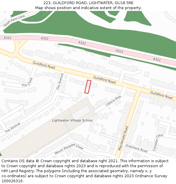 223, GUILDFORD ROAD, LIGHTWATER, GU18 5RE: Location map and indicative extent of plot