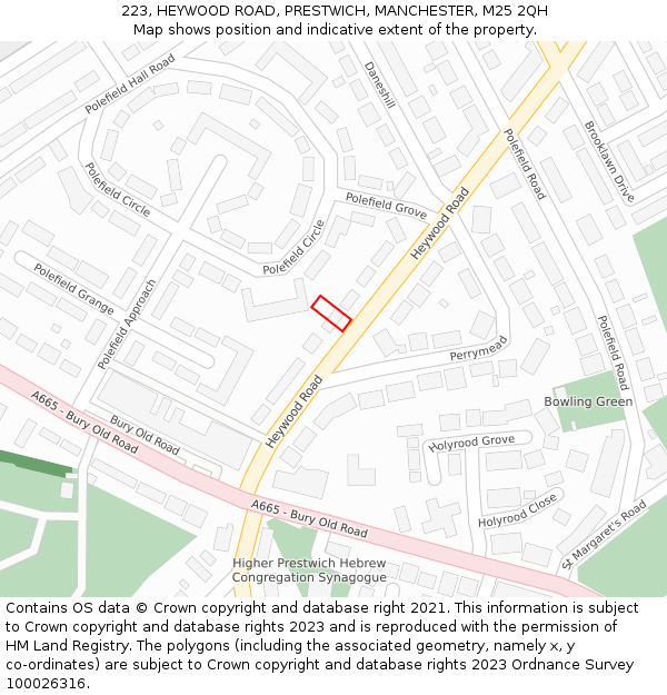 223, HEYWOOD ROAD, PRESTWICH, MANCHESTER, M25 2QH: Location map and indicative extent of plot