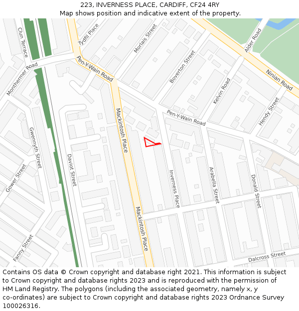 223, INVERNESS PLACE, CARDIFF, CF24 4RY: Location map and indicative extent of plot