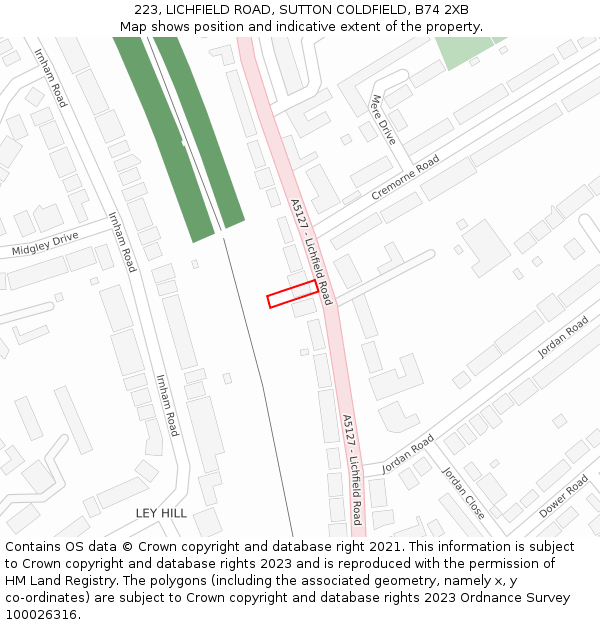 223, LICHFIELD ROAD, SUTTON COLDFIELD, B74 2XB: Location map and indicative extent of plot