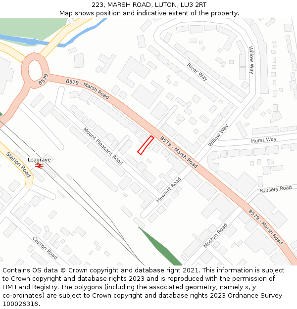 223, MARSH ROAD, LUTON, LU3 2RT: Location map and indicative extent of plot