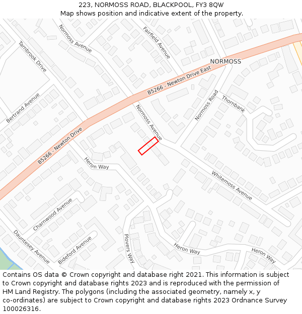 223, NORMOSS ROAD, BLACKPOOL, FY3 8QW: Location map and indicative extent of plot