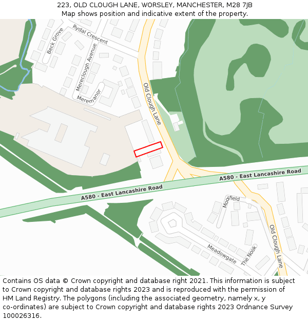 223, OLD CLOUGH LANE, WORSLEY, MANCHESTER, M28 7JB: Location map and indicative extent of plot