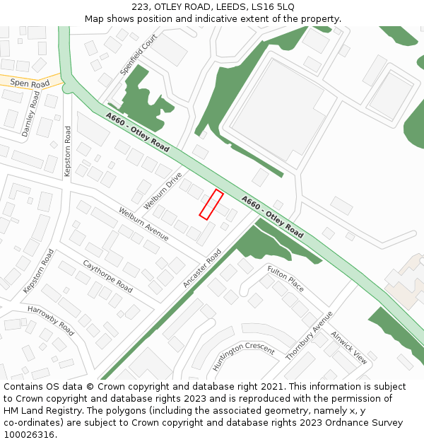 223, OTLEY ROAD, LEEDS, LS16 5LQ: Location map and indicative extent of plot