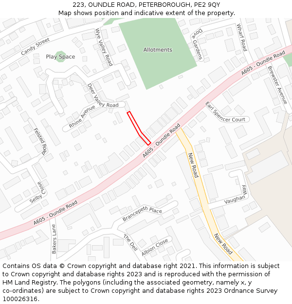 223, OUNDLE ROAD, PETERBOROUGH, PE2 9QY: Location map and indicative extent of plot