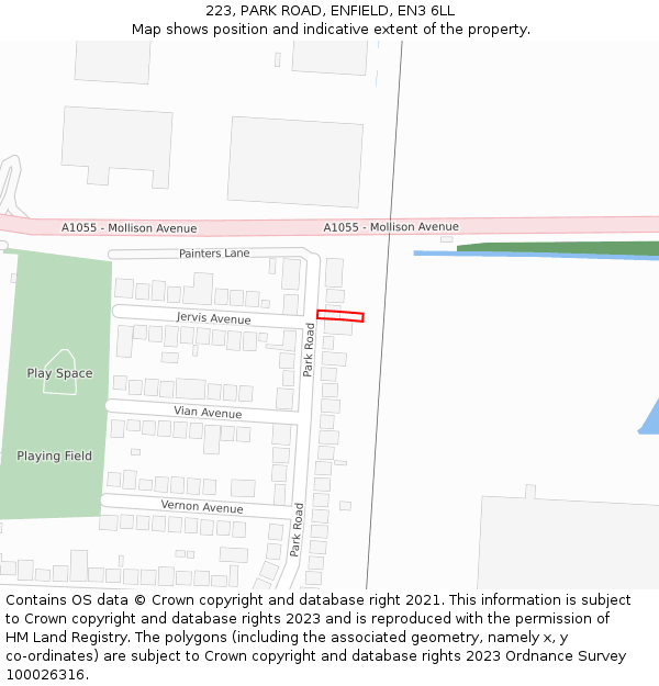 223, PARK ROAD, ENFIELD, EN3 6LL: Location map and indicative extent of plot