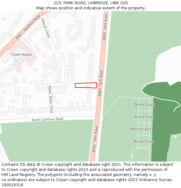 223, PARK ROAD, UXBRIDGE, UB8 1NS: Location map and indicative extent of plot