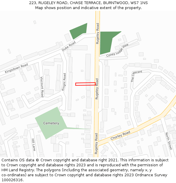 223, RUGELEY ROAD, CHASE TERRACE, BURNTWOOD, WS7 1NS: Location map and indicative extent of plot