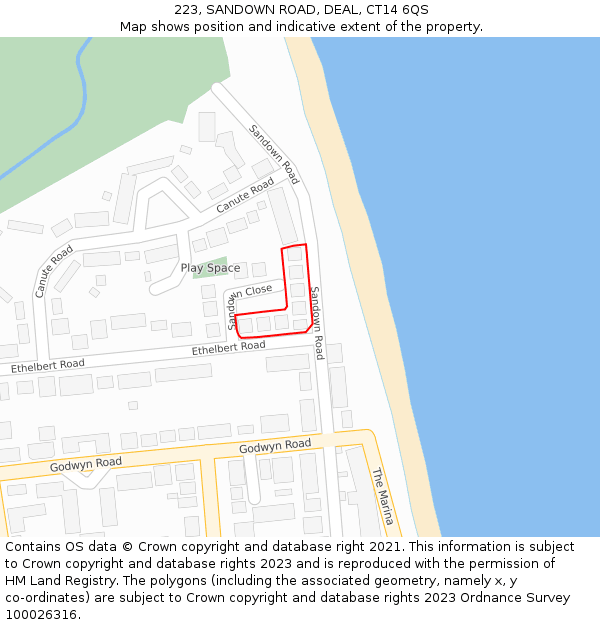 223, SANDOWN ROAD, DEAL, CT14 6QS: Location map and indicative extent of plot