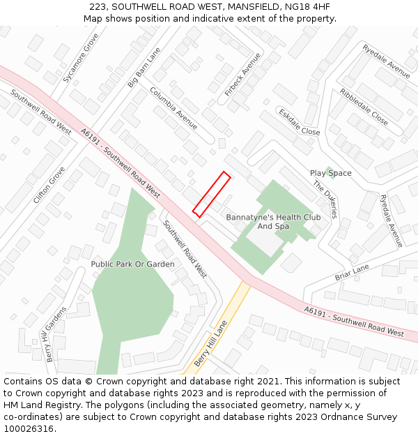 223, SOUTHWELL ROAD WEST, MANSFIELD, NG18 4HF: Location map and indicative extent of plot