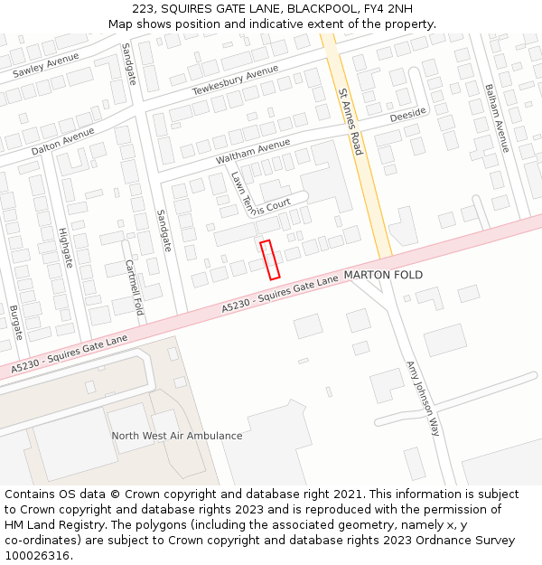 223, SQUIRES GATE LANE, BLACKPOOL, FY4 2NH: Location map and indicative extent of plot