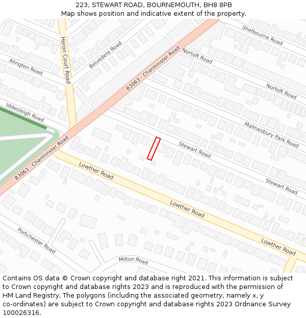 223, STEWART ROAD, BOURNEMOUTH, BH8 8PB: Location map and indicative extent of plot