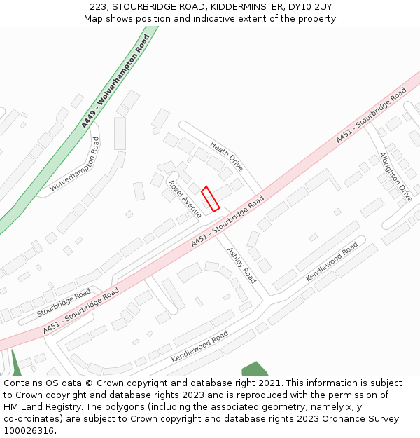 223, STOURBRIDGE ROAD, KIDDERMINSTER, DY10 2UY: Location map and indicative extent of plot