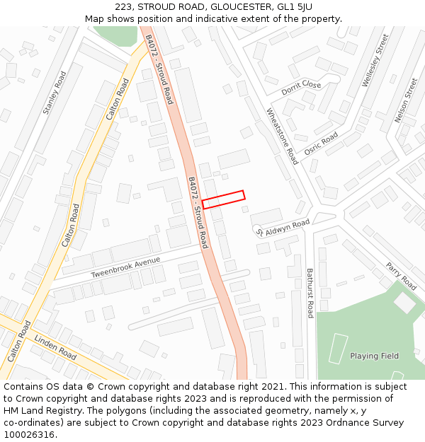 223, STROUD ROAD, GLOUCESTER, GL1 5JU: Location map and indicative extent of plot