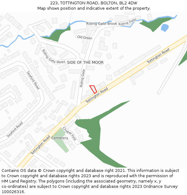 223, TOTTINGTON ROAD, BOLTON, BL2 4DW: Location map and indicative extent of plot