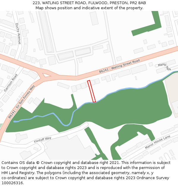 223, WATLING STREET ROAD, FULWOOD, PRESTON, PR2 8AB: Location map and indicative extent of plot