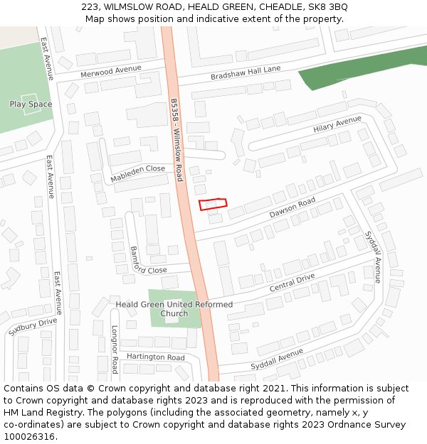 223, WILMSLOW ROAD, HEALD GREEN, CHEADLE, SK8 3BQ: Location map and indicative extent of plot