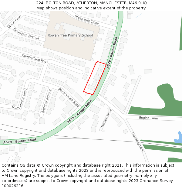 224, BOLTON ROAD, ATHERTON, MANCHESTER, M46 9HQ: Location map and indicative extent of plot