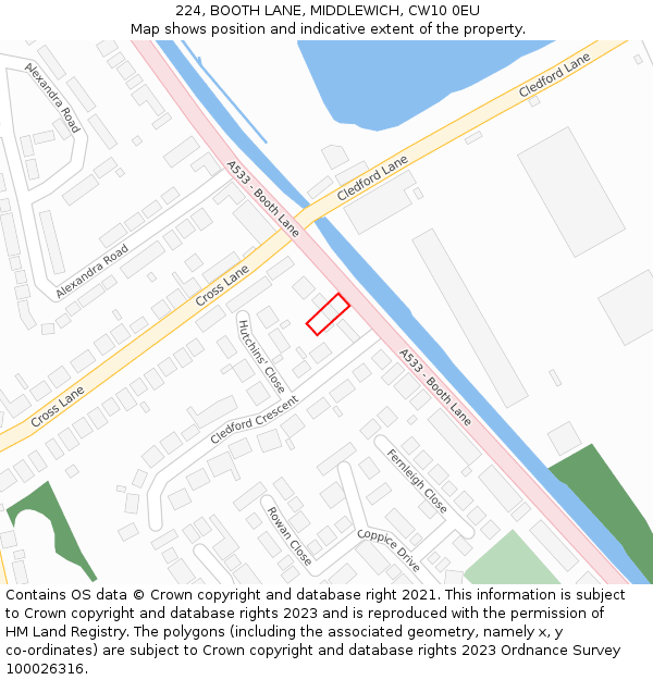 224, BOOTH LANE, MIDDLEWICH, CW10 0EU: Location map and indicative extent of plot
