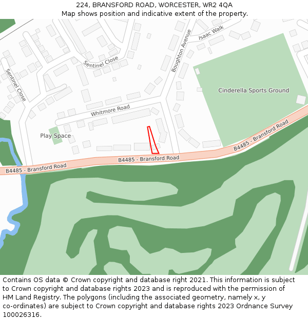 224, BRANSFORD ROAD, WORCESTER, WR2 4QA: Location map and indicative extent of plot