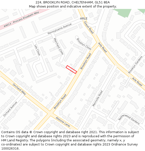 224, BROOKLYN ROAD, CHELTENHAM, GL51 8EA: Location map and indicative extent of plot