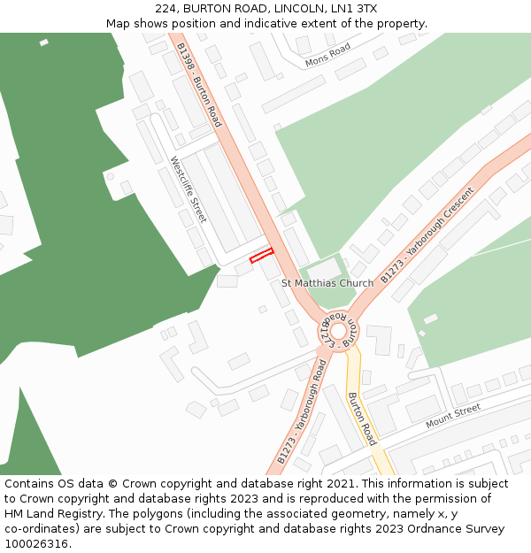 224, BURTON ROAD, LINCOLN, LN1 3TX: Location map and indicative extent of plot