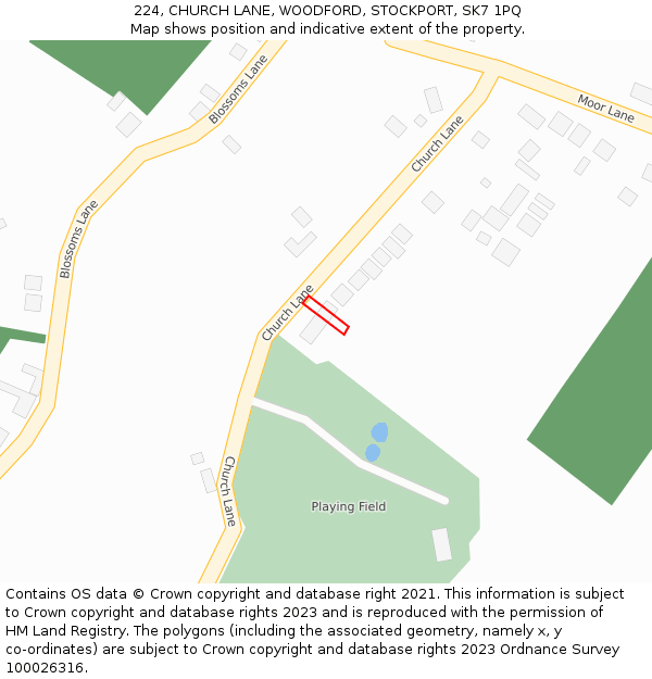 224, CHURCH LANE, WOODFORD, STOCKPORT, SK7 1PQ: Location map and indicative extent of plot