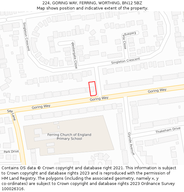 224, GORING WAY, FERRING, WORTHING, BN12 5BZ: Location map and indicative extent of plot