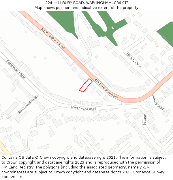 224, HILLBURY ROAD, WARLINGHAM, CR6 9TF: Location map and indicative extent of plot