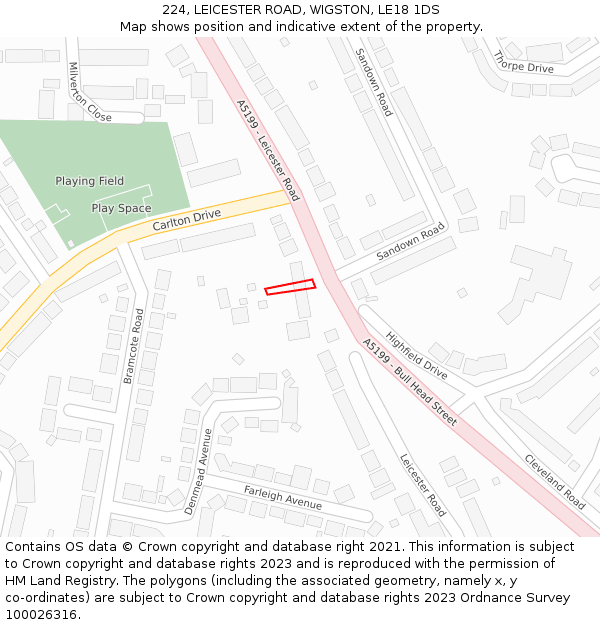 224, LEICESTER ROAD, WIGSTON, LE18 1DS: Location map and indicative extent of plot