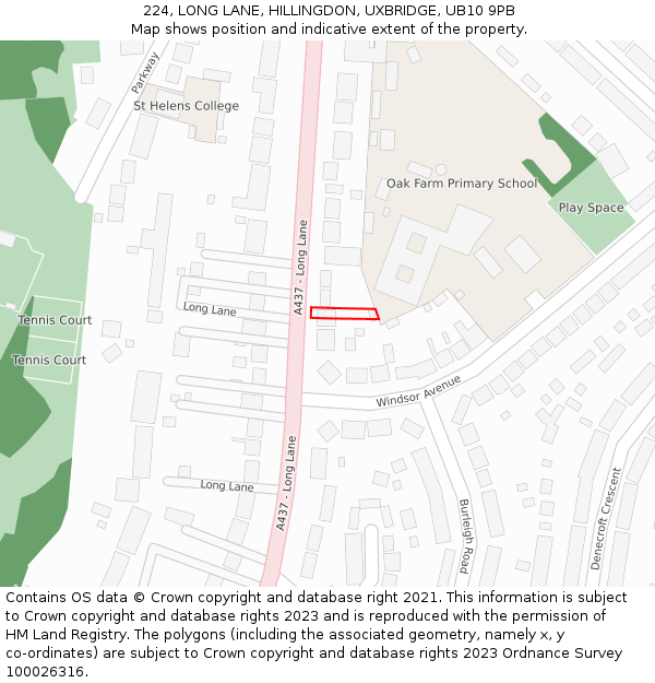 224, LONG LANE, HILLINGDON, UXBRIDGE, UB10 9PB: Location map and indicative extent of plot