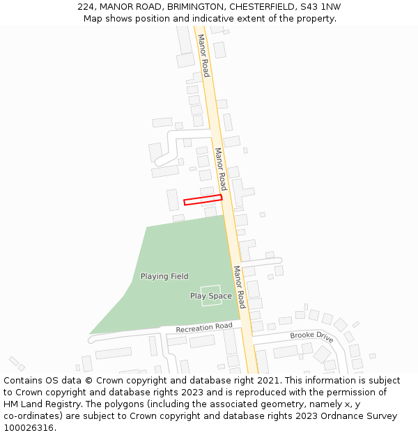 224, MANOR ROAD, BRIMINGTON, CHESTERFIELD, S43 1NW: Location map and indicative extent of plot