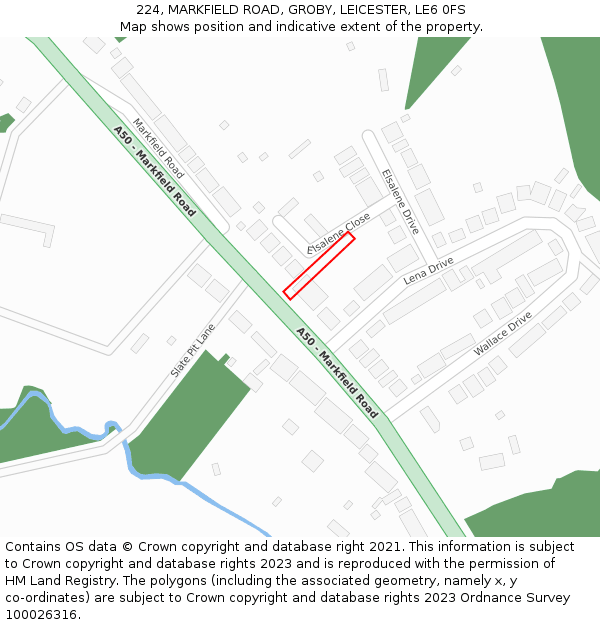 224, MARKFIELD ROAD, GROBY, LEICESTER, LE6 0FS: Location map and indicative extent of plot