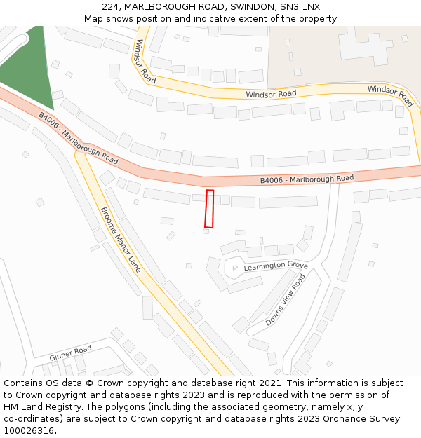 224, MARLBOROUGH ROAD, SWINDON, SN3 1NX: Location map and indicative extent of plot