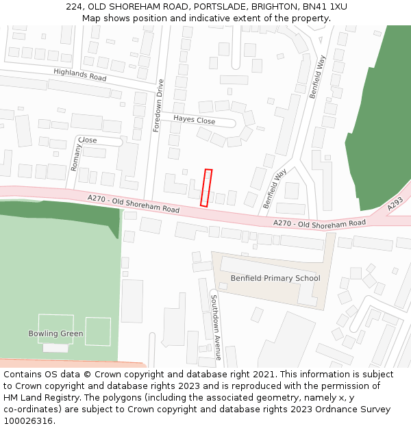 224, OLD SHOREHAM ROAD, PORTSLADE, BRIGHTON, BN41 1XU: Location map and indicative extent of plot