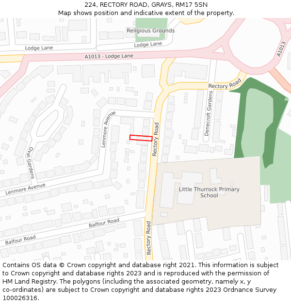 224, RECTORY ROAD, GRAYS, RM17 5SN: Location map and indicative extent of plot