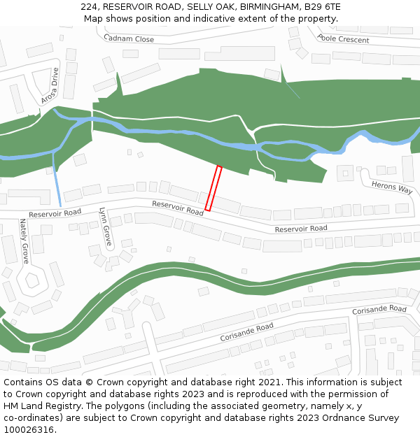 224, RESERVOIR ROAD, SELLY OAK, BIRMINGHAM, B29 6TE: Location map and indicative extent of plot