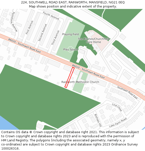 224, SOUTHWELL ROAD EAST, RAINWORTH, MANSFIELD, NG21 0EQ: Location map and indicative extent of plot