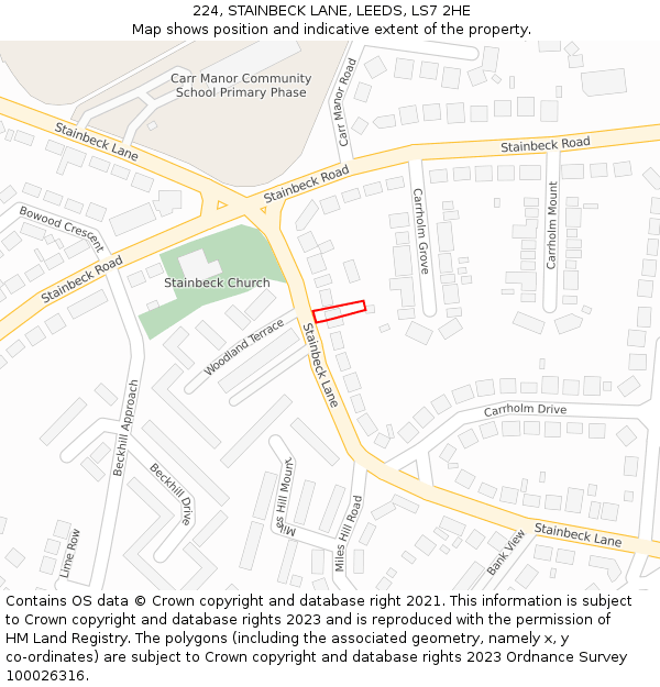 224, STAINBECK LANE, LEEDS, LS7 2HE: Location map and indicative extent of plot