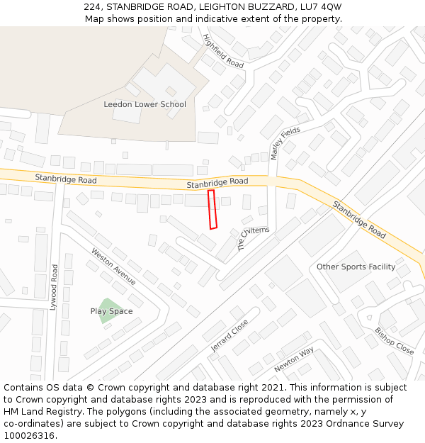 224, STANBRIDGE ROAD, LEIGHTON BUZZARD, LU7 4QW: Location map and indicative extent of plot