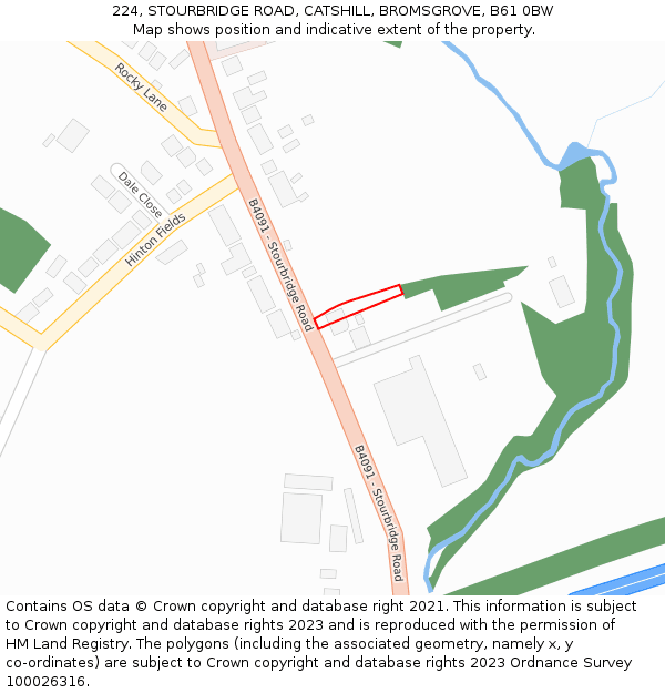 224, STOURBRIDGE ROAD, CATSHILL, BROMSGROVE, B61 0BW: Location map and indicative extent of plot