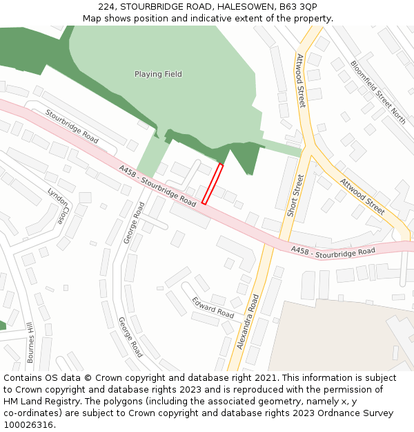 224, STOURBRIDGE ROAD, HALESOWEN, B63 3QP: Location map and indicative extent of plot