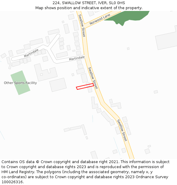 224, SWALLOW STREET, IVER, SL0 0HS: Location map and indicative extent of plot