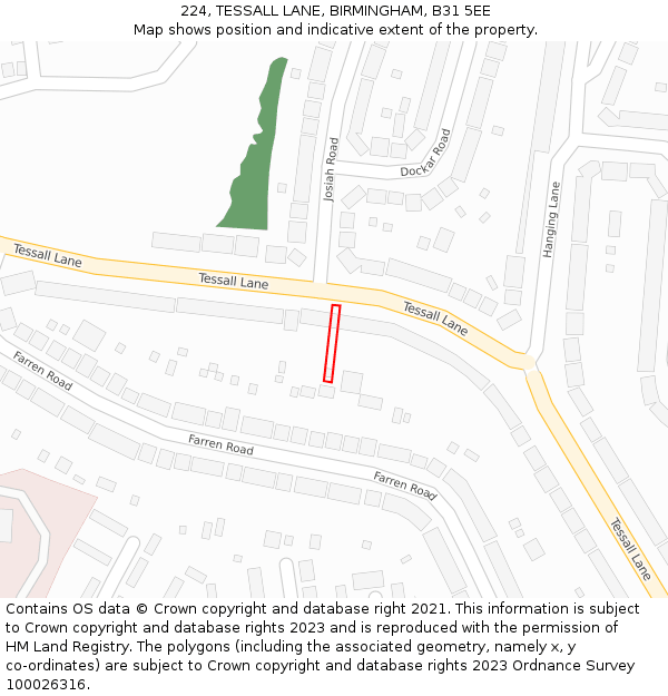 224, TESSALL LANE, BIRMINGHAM, B31 5EE: Location map and indicative extent of plot