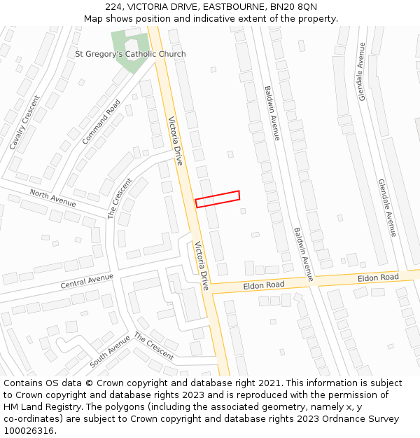 224, VICTORIA DRIVE, EASTBOURNE, BN20 8QN: Location map and indicative extent of plot